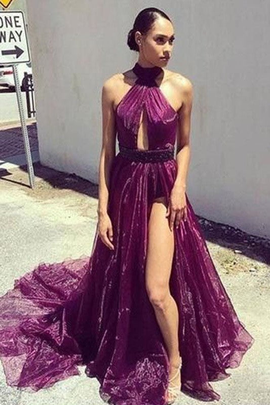 Gorgeous Halter Sleeveless Ruffles Evening Dress On Sale-ballbellauk