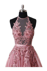 Gorgeous Halter Sleeveless With Appliques Tulle Prom Dress-ballbellauk