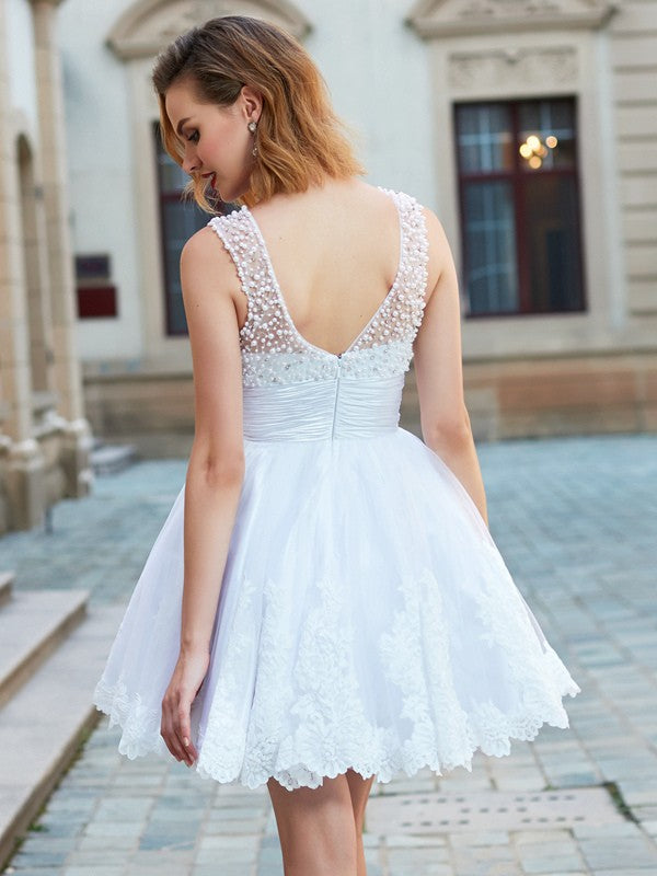 Gorgeous Jewel Sleeveless Pearls Lace Prom Dress-ballbellauk