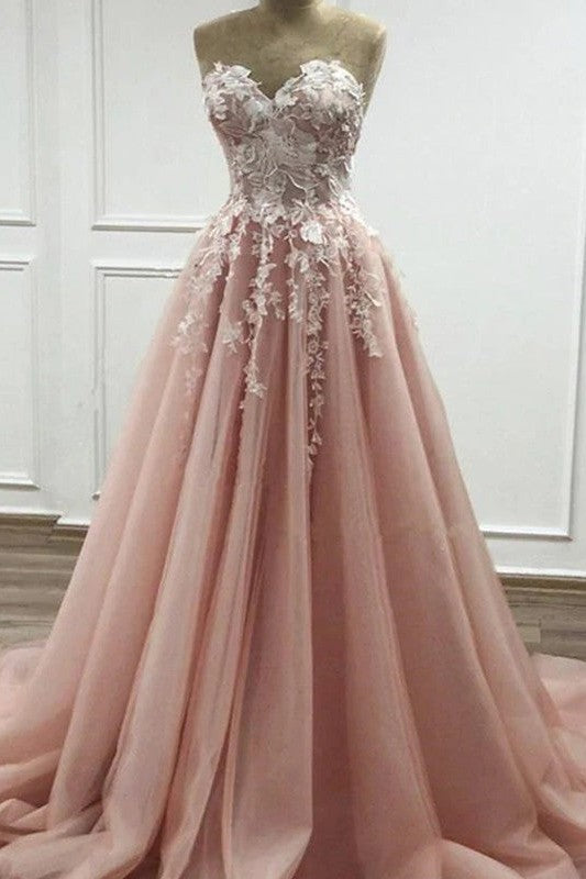 Gorgeous Lace With Appliques Sweetheart Sleeveless Prom Dress-ballbellauk