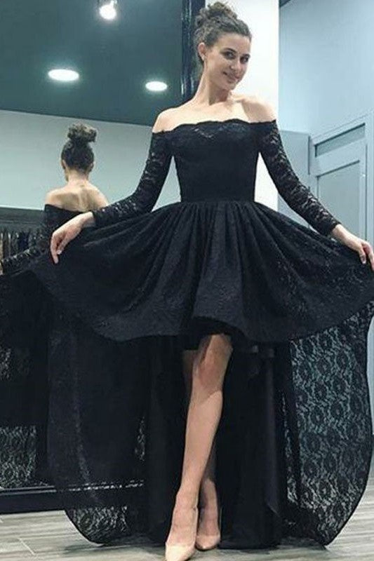 Gorgeous Long Sleeves Asymmetrical Lace Dress-ballbellauk