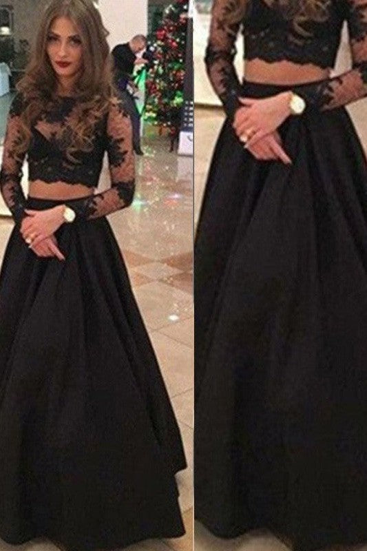 Gorgeous Long Sleeves Scoop Long Lace Prom Dress-ballbellauk