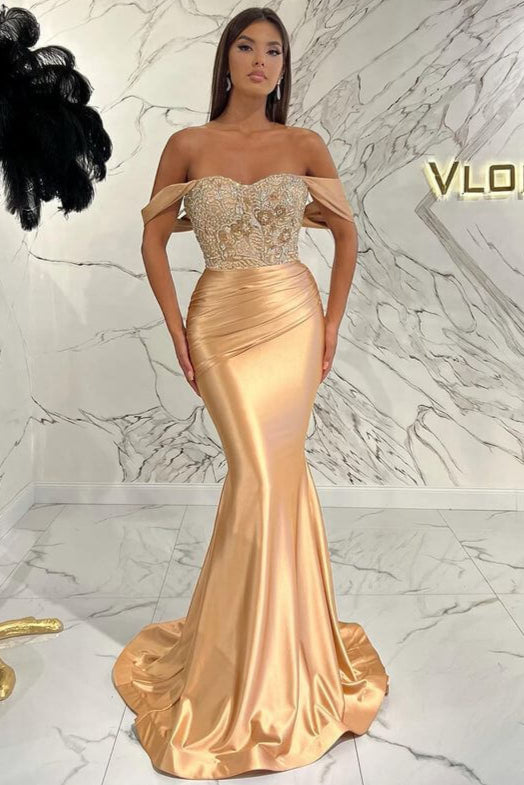 Gorgeous Mermaid Sequins Prom Dress UK With Beads Pleated Off-The-Shoulder-ballbellauk