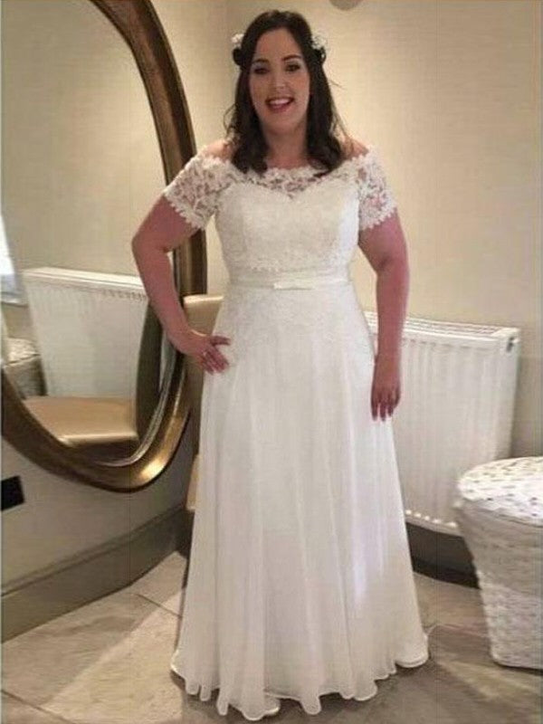 Gorgeous Off-the-Shoulder Short Sleeves Long Chiffon Plus Size Prom Dress-ballbellauk