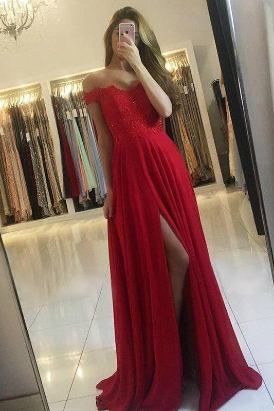 Gorgeous Off-the-Shoulder Sleeveless Beading Prom Dress with Chiffon-ballbellauk