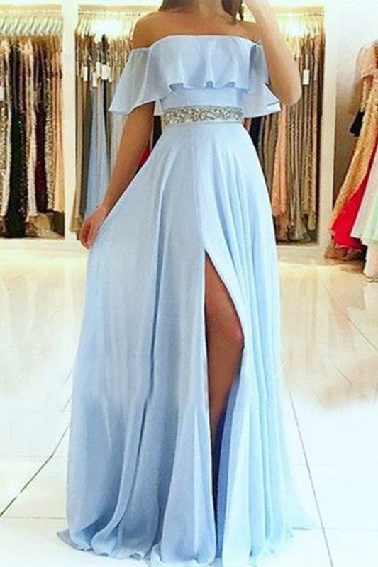 Gorgeous Off-the-Shoulder Sleeveless Long Beading Evening Dress Chiffon-ballbellauk