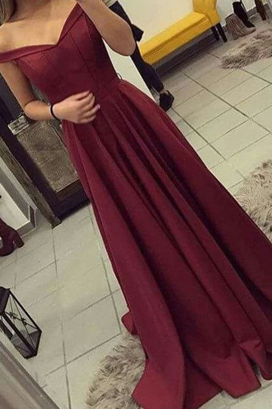 Gorgeous Off-the-Shoulder Sleeveless Ruched Prom Dress with Satin-ballbellauk