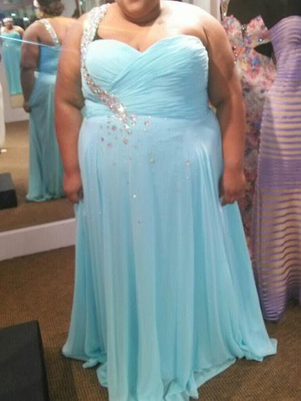 Gorgeous One-Shoulder Beading Sleeveless Long Chiffon Plus Size Prom Dress-ballbellauk