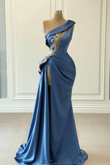 Gorgeous One Shoulder Blue Mermaid Prom Dress UK With Beaded Detail-ballbellauk