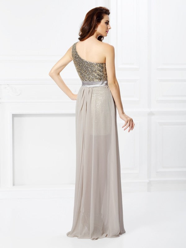 Gorgeous One-Shoulder Sequin Sleeveless Long Evening Dress Chiffon-ballbellauk