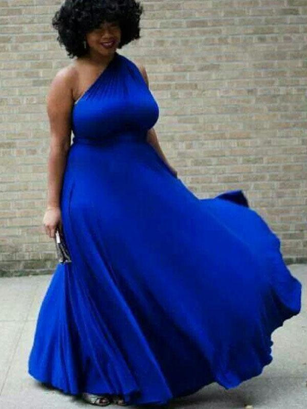 Gorgeous One-Shoulder Sleeveless Long Chiffon Plus Size Prom Dress-ballbellauk