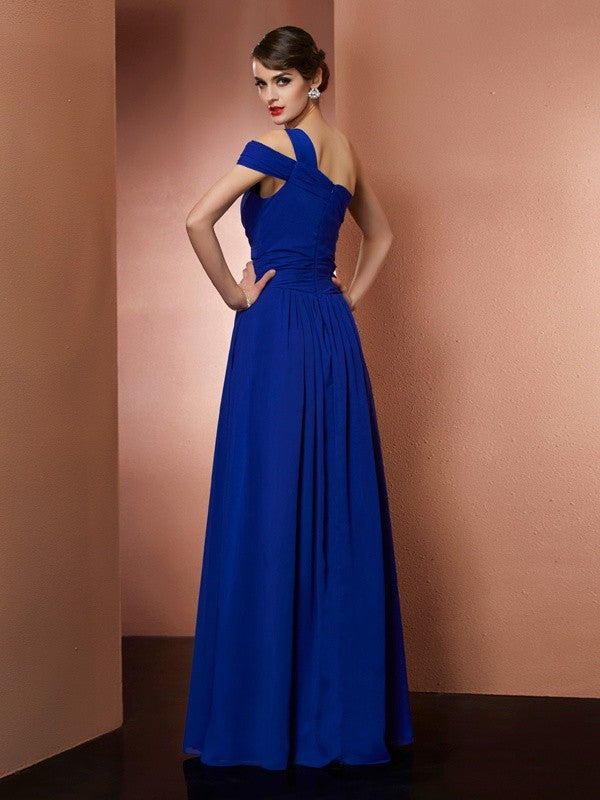 Gorgeous One-Shoulder Sleeveless Pleats Long Evening Dress Chiffon-ballbellauk