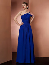 Gorgeous One-Shoulder Sleeveless Pleats Long Evening Dress Chiffon-ballbellauk