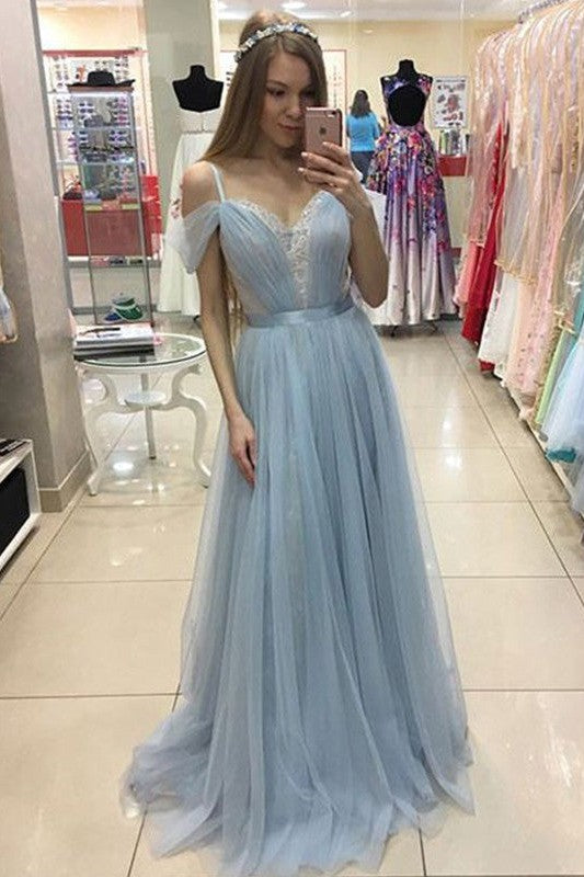 Gorgeous Ruffles Spaghetti-Straps Sleeveless Tulle Prom Dress online-ballbellauk