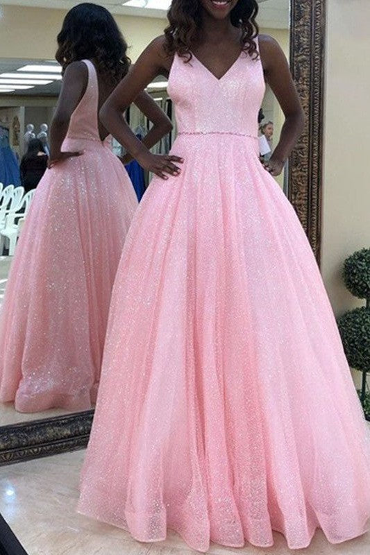 Gorgeous Ruffles V-neck Sleeveless Long Prom Dress-ballbellauk