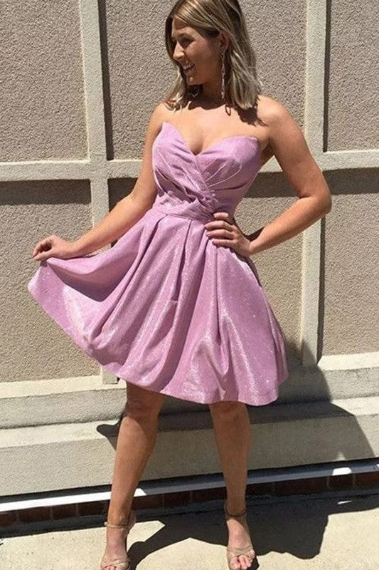 Gorgeous Satin Ruched Sweetheart Sleeveless Homecoming Dress-ballbellauk