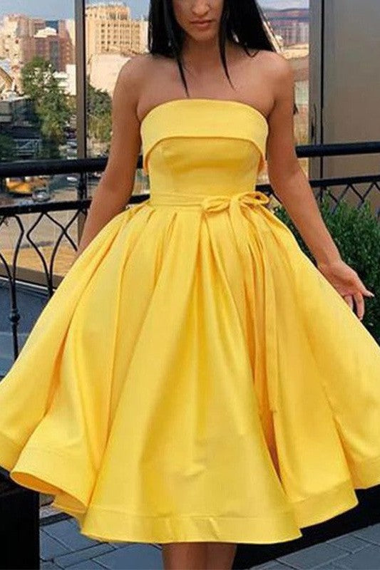 Gorgeous Satin Sash/Ribbon/Belt Strapless Sleeveless Knee-Length Homecoming Dress-ballbellauk