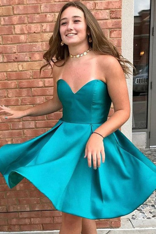 Gorgeous Satin Sweetheart Sleeveless Ruffles Homecoming Dress-ballbellauk