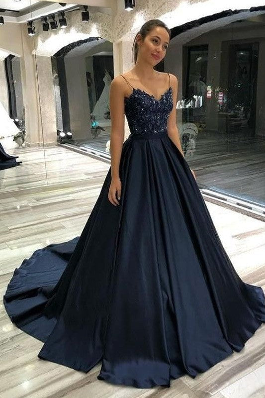 Gorgeous Satin With Appliques V-neck Sleeveless Prom Dress-ballbellauk