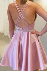 Gorgeous Satin With Rhinestone Straps Sleeveless Homecoming Dress-ballbellauk