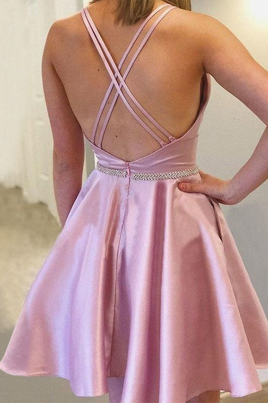 Gorgeous Satin With Rhinestone Straps Sleeveless Homecoming Dress-ballbellauk