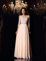 Gorgeous Scoop Beading 3/4 Sleeves Long Evening Dress Chiffon-ballbellauk