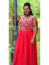 Gorgeous Scoop Beading Sleeveless Long Chiffon Plus Size Prom Dress-ballbellauk