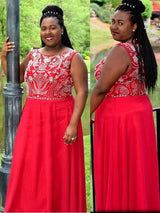 Gorgeous Scoop Beading Sleeveless Long Chiffon Plus Size Prom Dress-ballbellauk