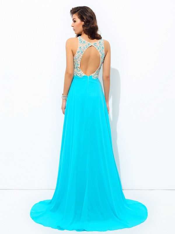 Gorgeous Scoop Beading Sleeveless Long Evening Dress Chiffon-ballbellauk