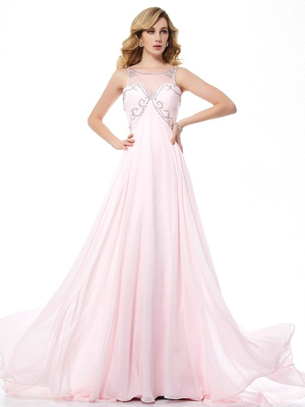 Gorgeous Scoop Beading Sleeveless Long Evening Dress Chiffon-ballbellauk