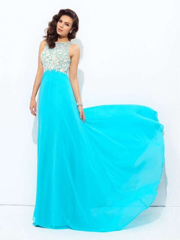 Gorgeous Scoop Beading Sleeveless Long Evening Dress Chiffon-ballbellauk