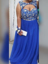 Gorgeous Scoop Beading Sleeveless Long Tulle Plus Size Prom Dress-ballbellauk