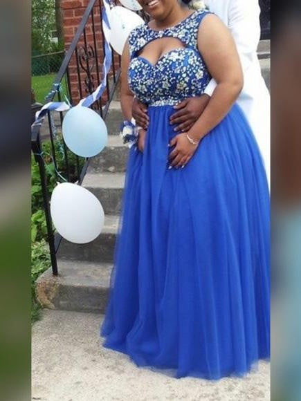 Gorgeous Scoop Beading Sleeveless Long Tulle Plus Size Prom Dress-ballbellauk