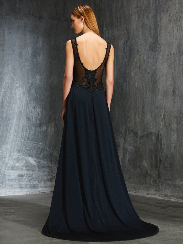 Gorgeous Scoop Beading Sleeveless Spandex Prom Dress-ballbellauk