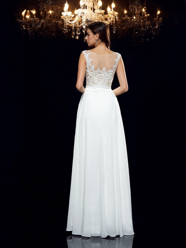 Gorgeous Scoop With Appliques Sleeveless Long Evening Dress Chiffon-ballbellauk