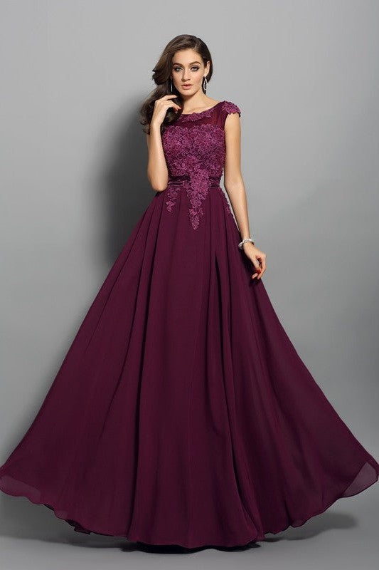 Gorgeous Scoop With Appliques Sleeveless Long Evening Dress Chiffon-ballbellauk