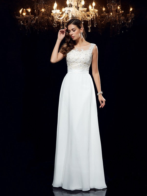 Gorgeous Scoop With Appliques Sleeveless Long Evening Dress Chiffon-ballbellauk