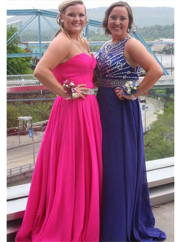 Gorgeous Sheer Neck Beading Sleeveless Chiffon Plus Size Prom Dress-ballbellauk