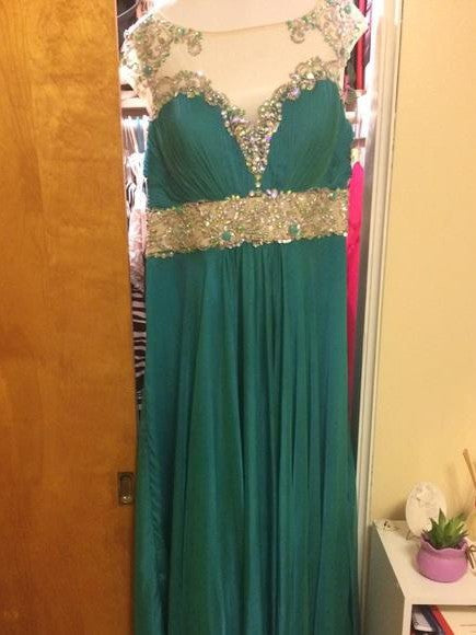 Gorgeous Sheer Neck Beading Sleeveless Chiffon Plus Size Prom Dress-ballbellauk