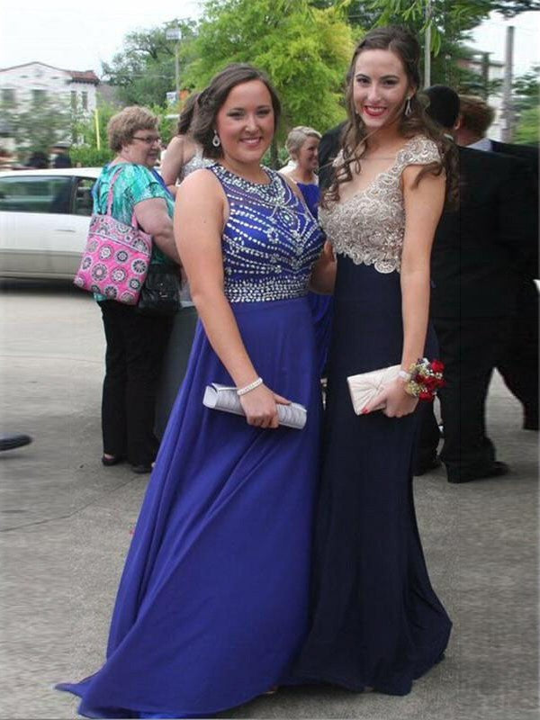 Gorgeous Sheer Neck Beading Sleeveless Chiffon Plus Size Prom Dress-ballbellauk