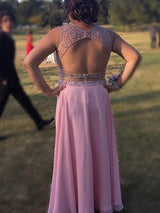 Gorgeous Sheer Neck Beading Sleeveless Long Chiffon Plus Size Prom Dress-ballbellauk