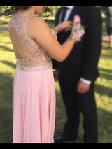 Gorgeous Sheer Neck Beading Sleeveless Long Chiffon Plus Size Prom Dress-ballbellauk