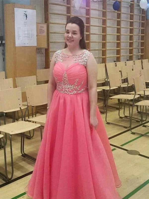 Gorgeous Sheer Neck Beading Sleeveless Long Chiffon Plus Size Prom Dress-ballbellauk