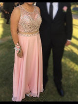 Gorgeous Sheer Neck Beading Sleeveless Long Chiffon Plus Size Prom Dress-ballbellauk
