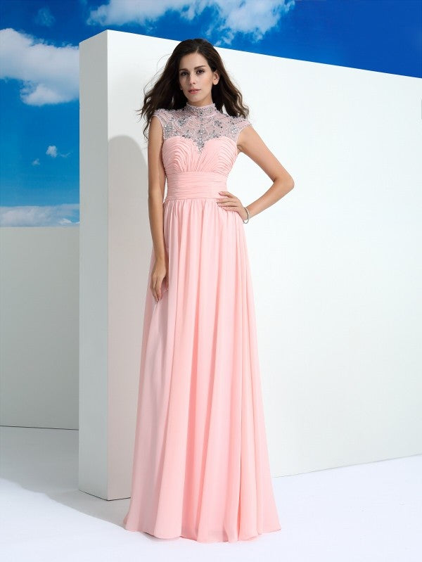 Gorgeous Sheer Neck Beading Sleeveless Long Evening Dress Chiffon-ballbellauk
