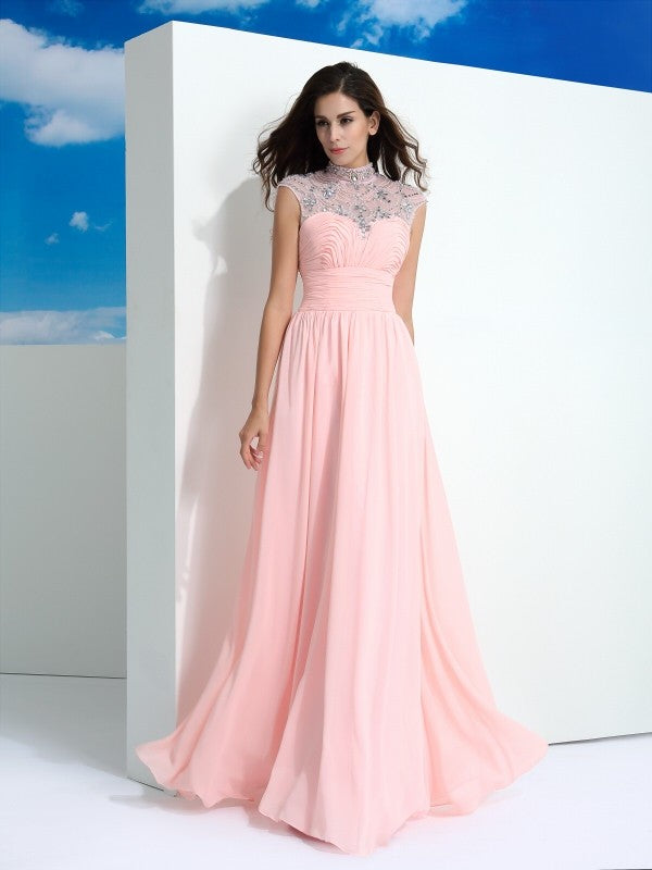 Gorgeous Sheer Neck Beading Sleeveless Long Evening Dress Chiffon-ballbellauk
