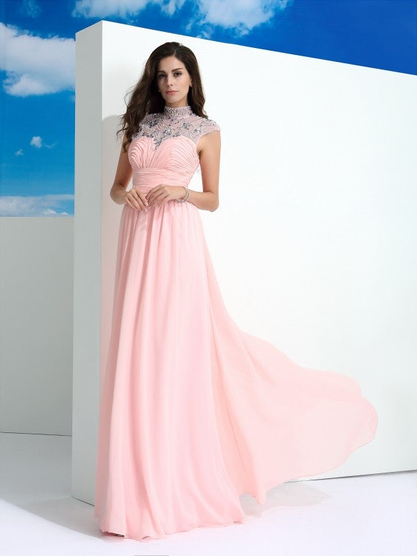 Gorgeous Sheer Neck Beading Sleeveless Long Evening Dress Chiffon-ballbellauk