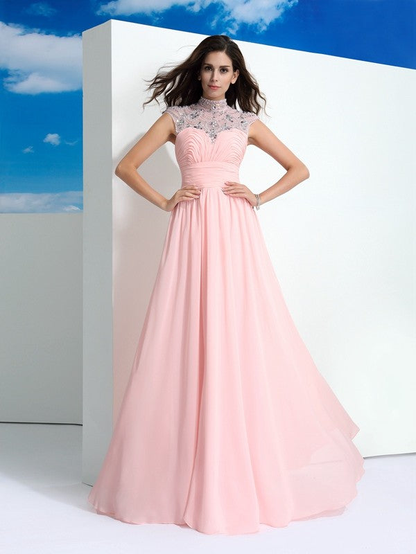 Gorgeous Sheer Neck Beading Sleeveless Long Evening Dress Chiffon-ballbellauk