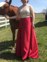 Gorgeous Sheer Neck Beading Sleeveless Long Satin Plus Size Prom Dress-ballbellauk