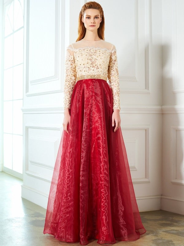 Gorgeous Sheer Neck Long Long Sleeves With Appliques Evening Dress-ballbellauk